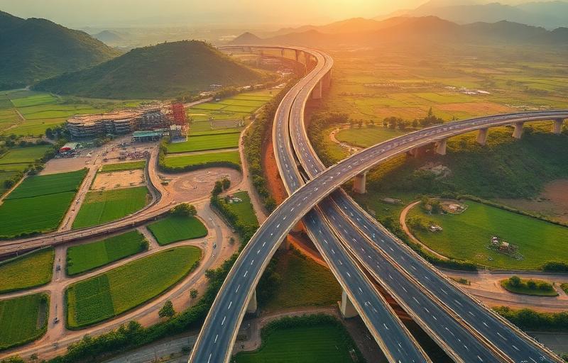 Highway infrastructure development near managed farmland