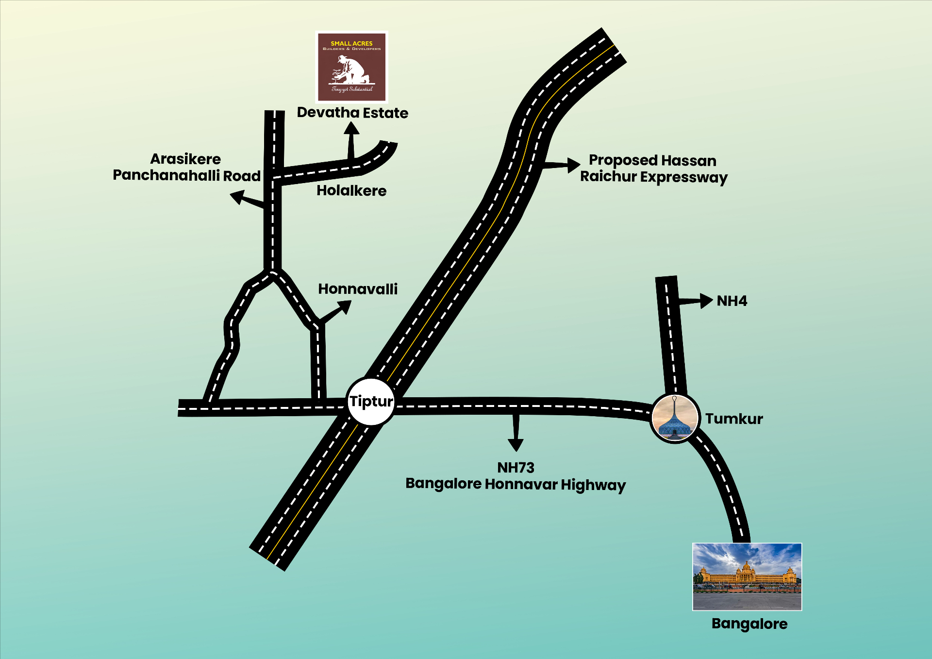 Road map showing driving route to Devatha Estate